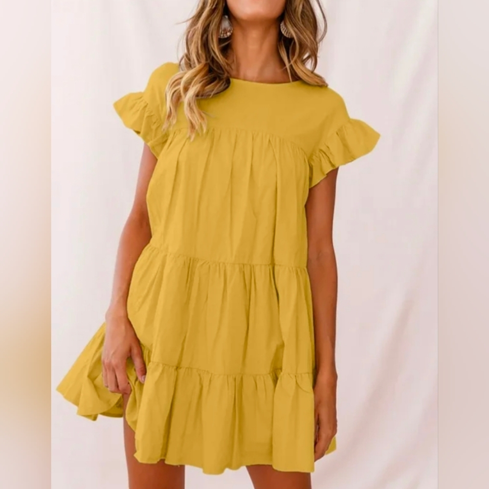 HEYSON Women's Yellow Ruffle Tiered Mini Dress